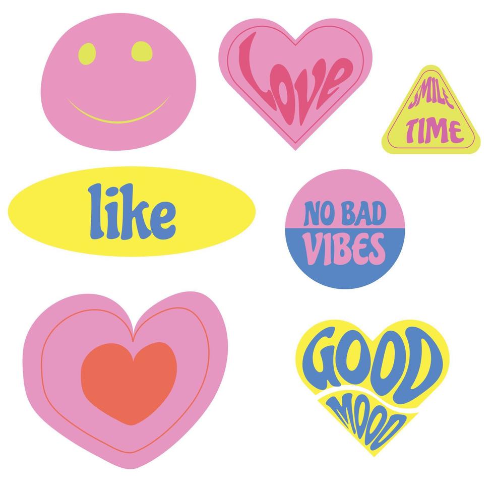 Set Of Cool Retro Stickers Vector Design.