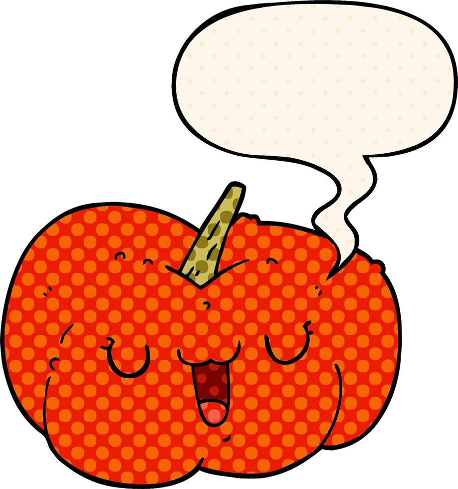 cartoon pumpkin and speech bubble in comic book style vector
