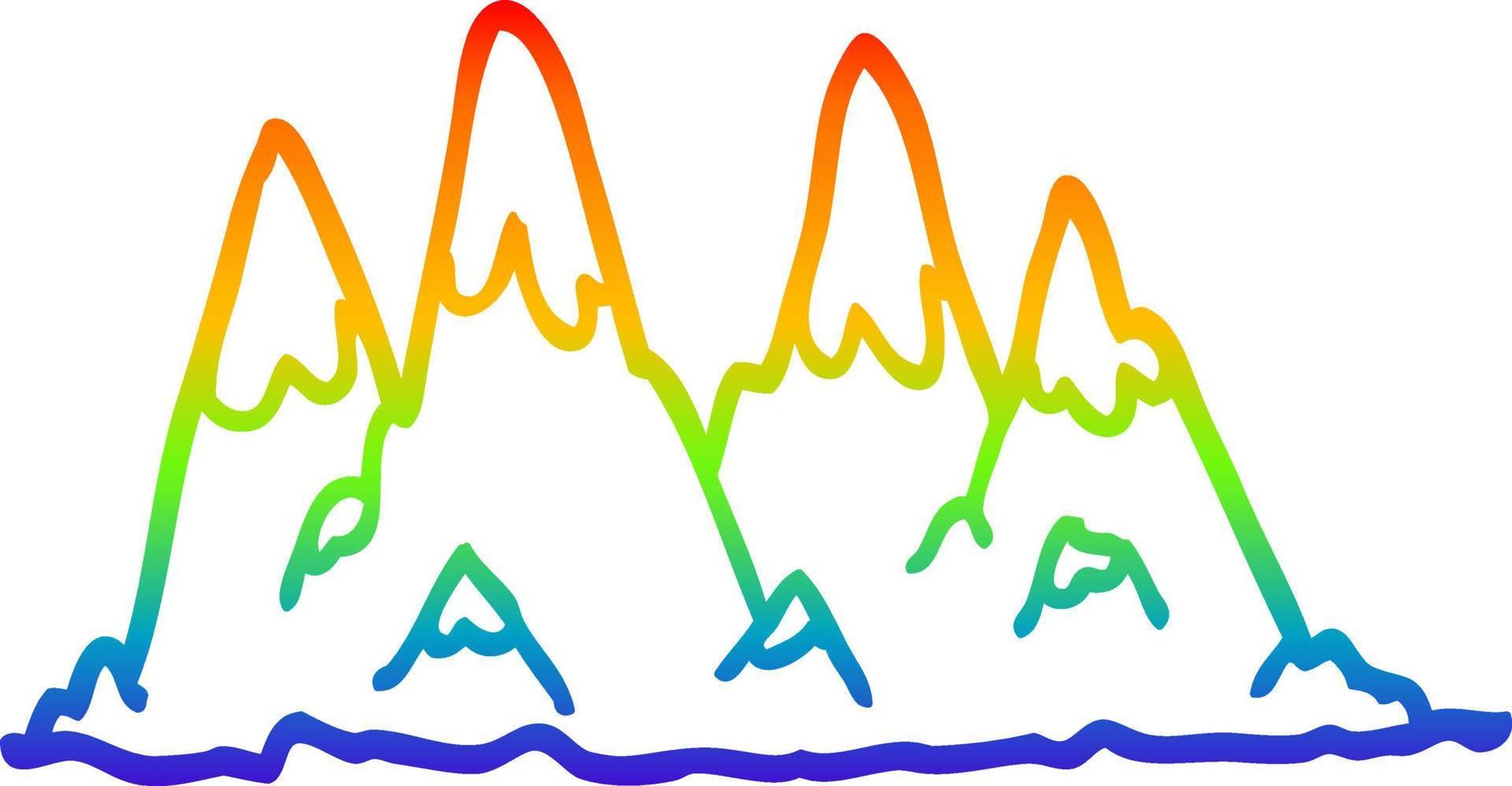 rainbow gradient line drawing cartoon mountain range vector