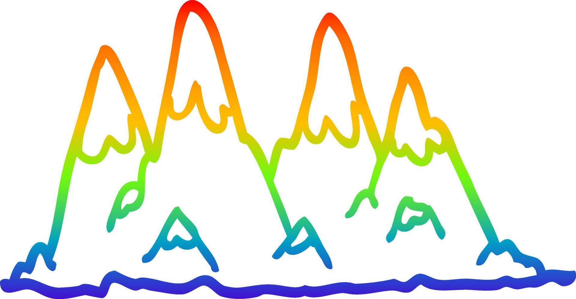 línea de gradiente de arco iris dibujo cordillera de dibujos animados vector