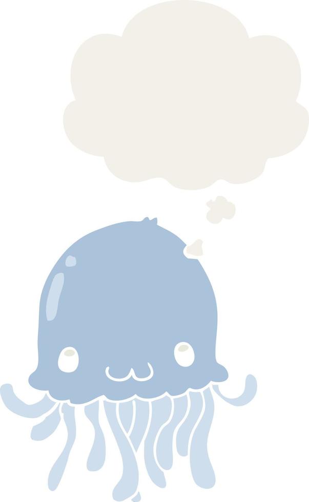 cartoon jellyfish and thought bubble in retro style vector