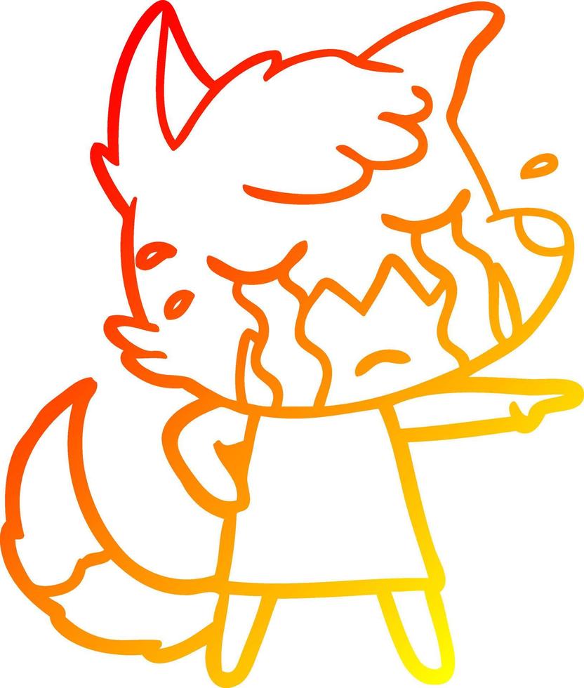warm gradient line drawing crying fox cartoon vector