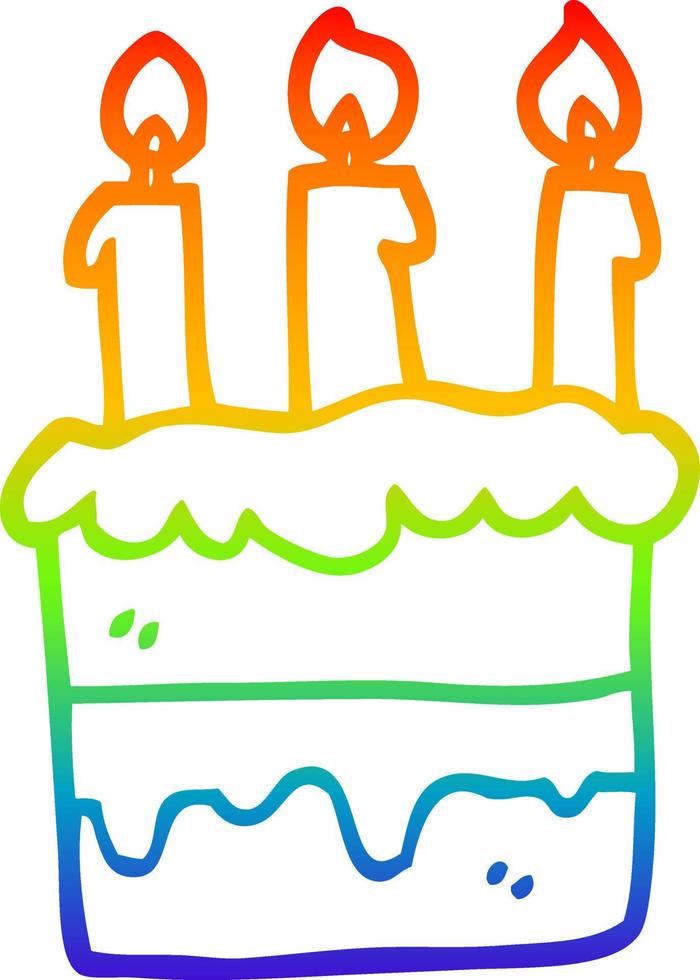 pastel de cumpleaños de dibujos animados de dibujo de línea de degradado de arco iris vector