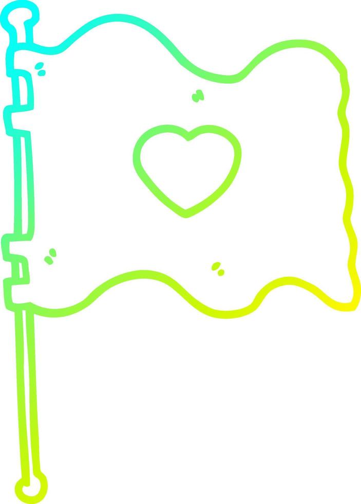 cold gradient line drawing cartoon flag with love heart vector