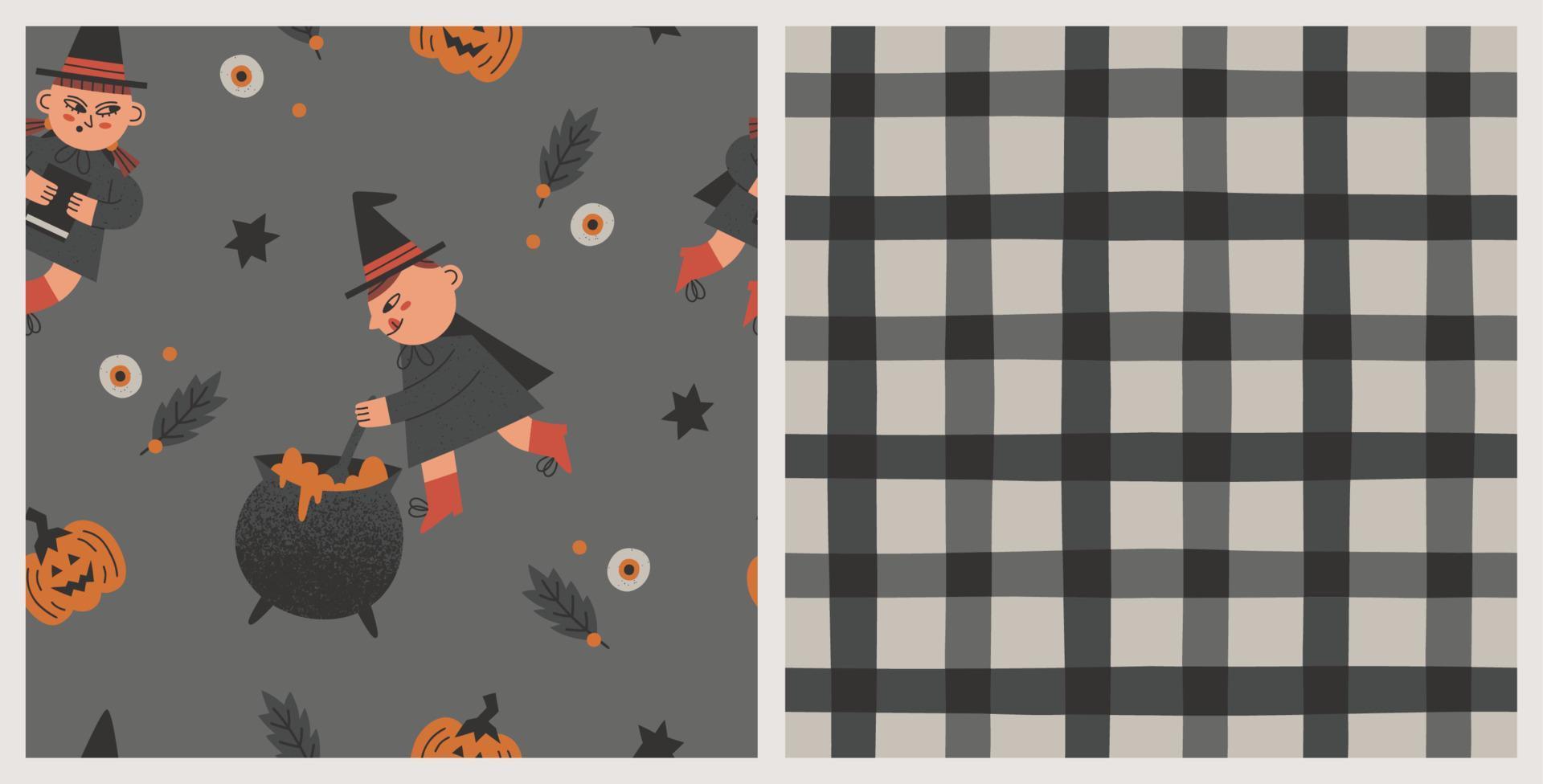 Set of handdrawn halloween witches pattern vector