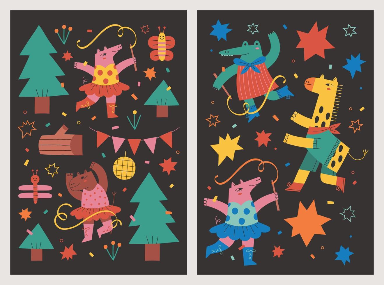 Set of party forest animal card poster illustration vector