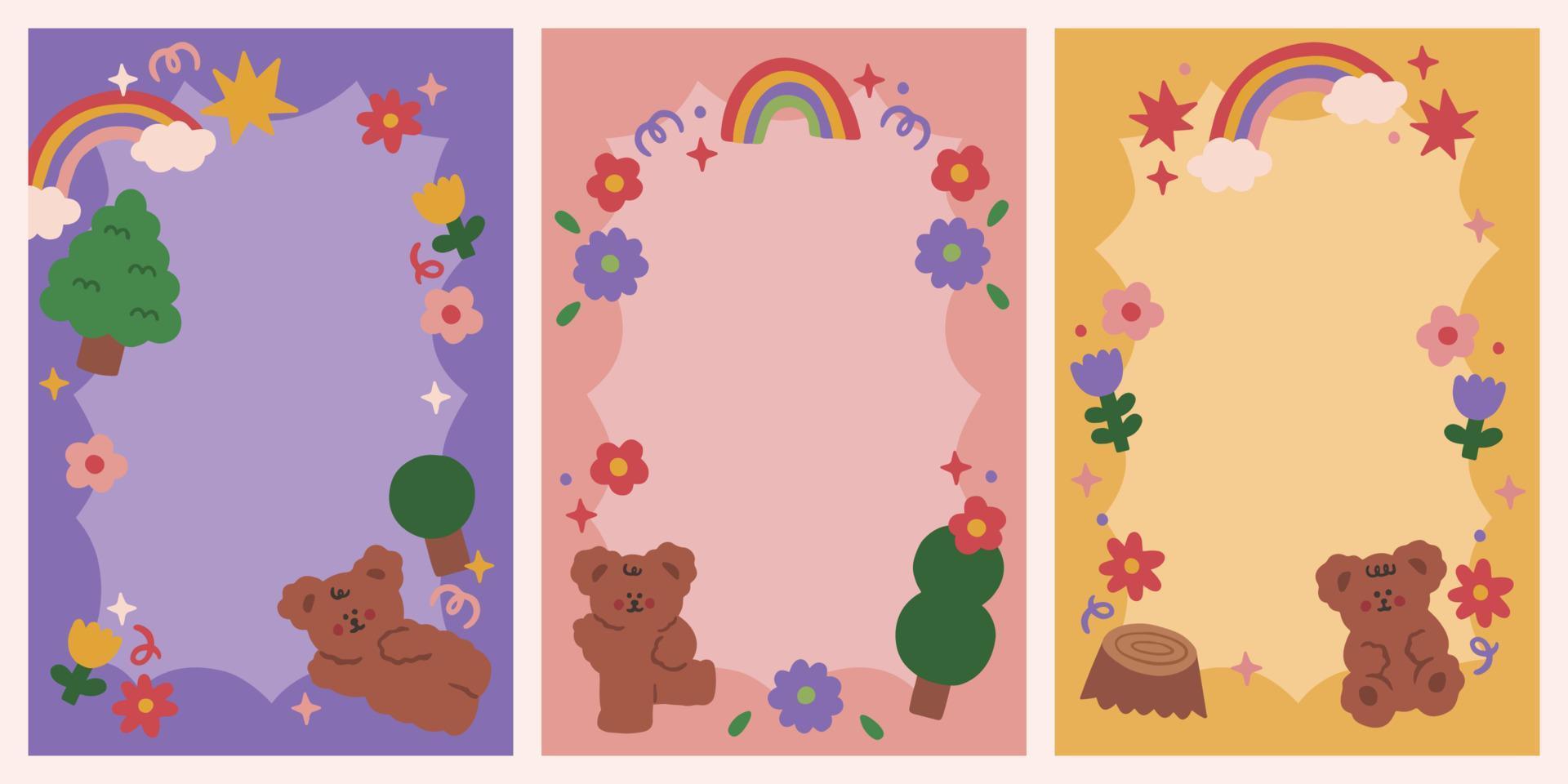 Set of children memo scrapbook and notes cute bear wreath templates vector