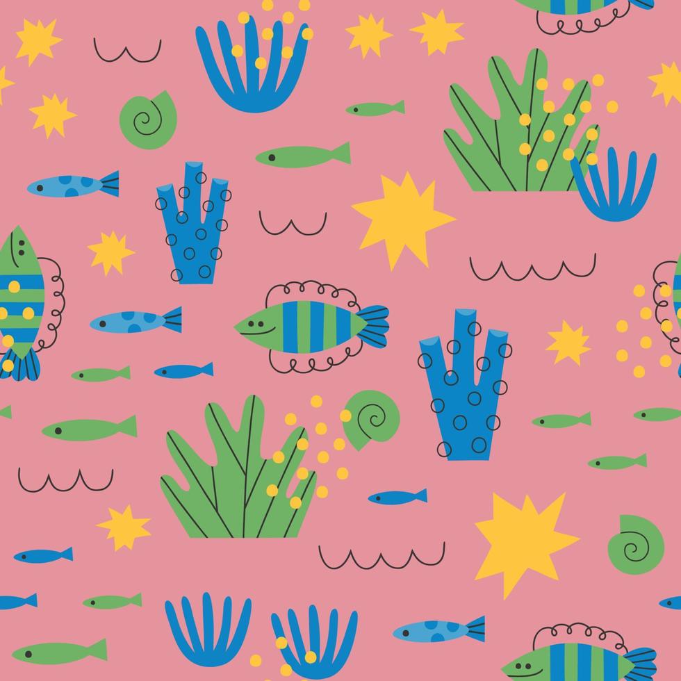 Cute Hand-drawn Sea Creatures Seamless Pattern vector