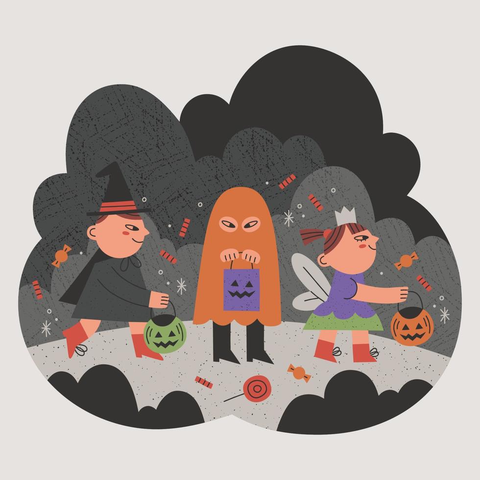 Flat handdrawn vector of kids halloween illustration