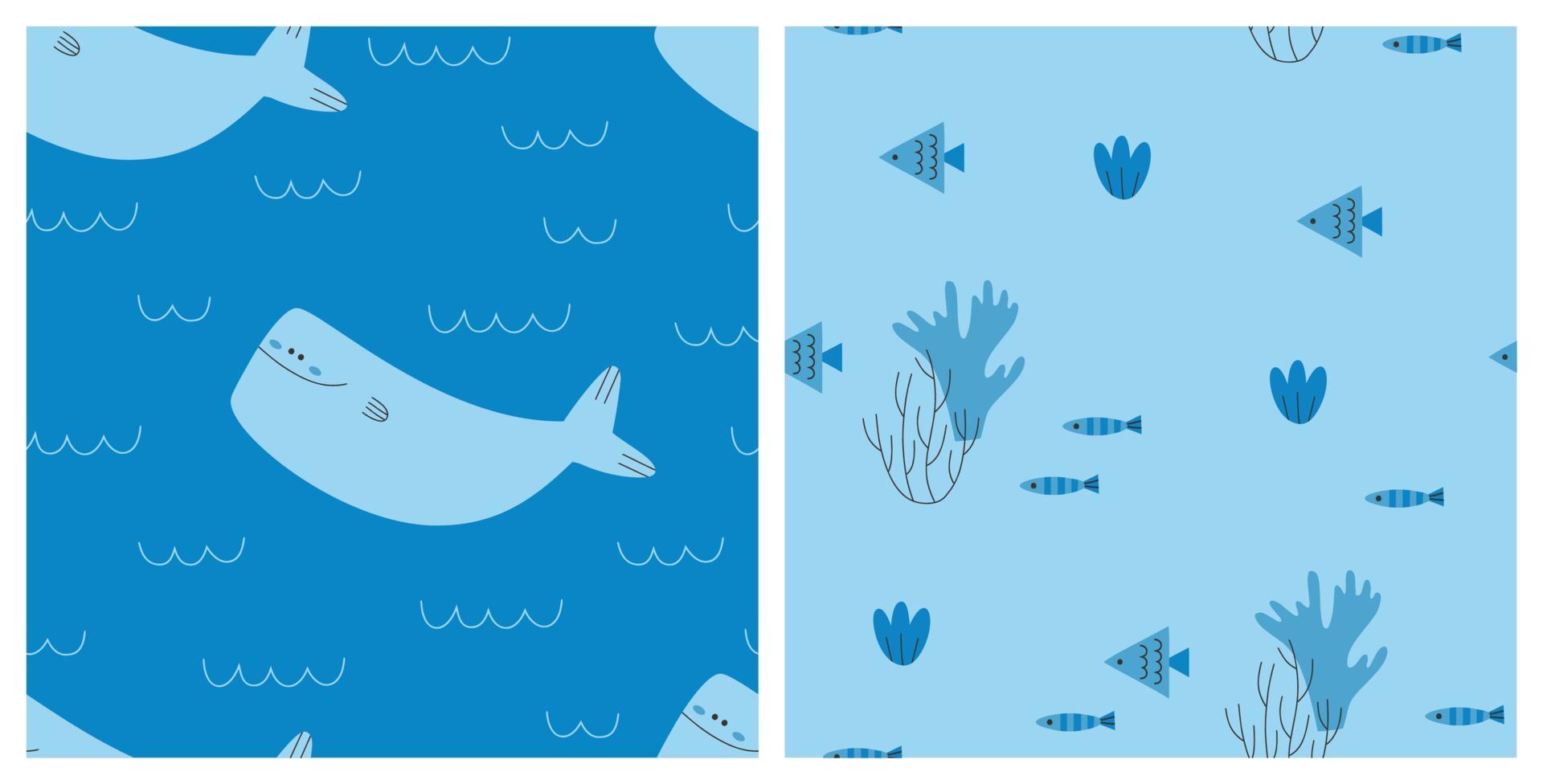 bajo el agua de patrones sin fisuras. peces nadando bajo la ilustración del patrón del mar vector