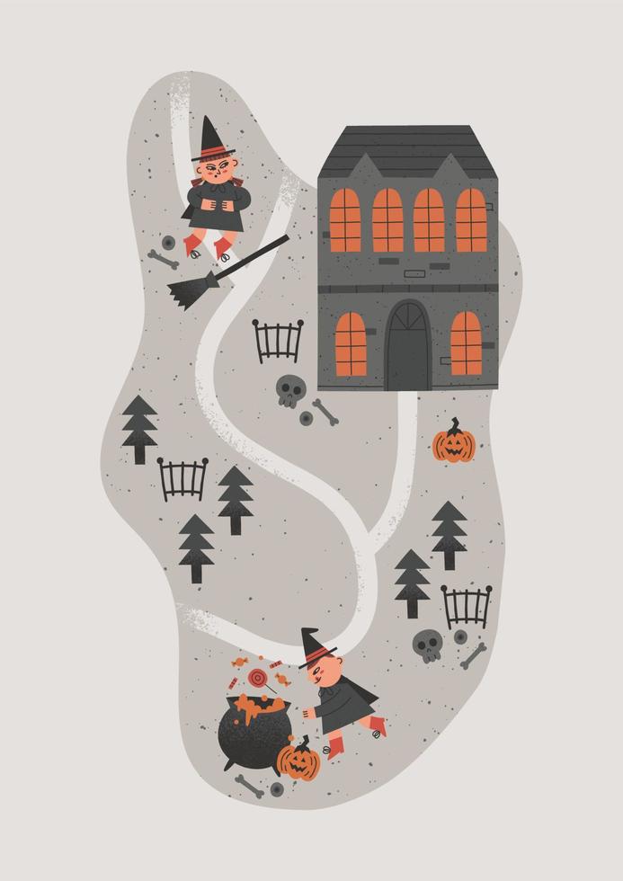 vector plano dibujado a mano de ilustración de mapa de halloween