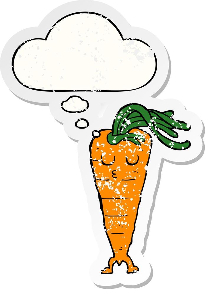 cartoon carrot and thought bubble as a distressed worn sticker vector