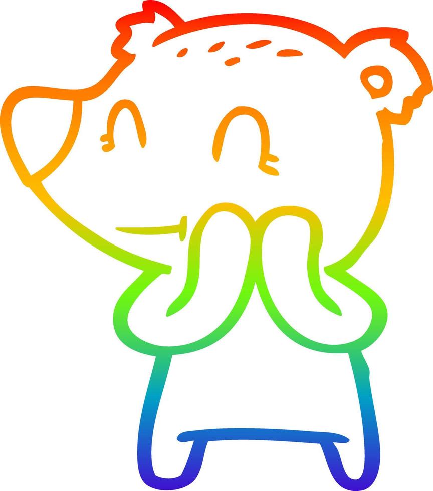 rainbow gradient line drawing smiling bear cartoon vector