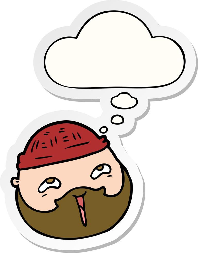 cartoon male face with beard and thought bubble as a printed sticker vector