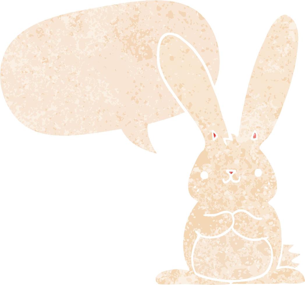 cartoon rabbit and speech bubble in retro textured style vector