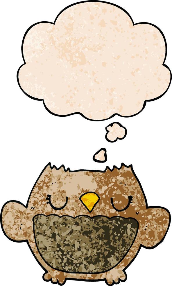 cartoon owl and thought bubble in grunge texture pattern style vector