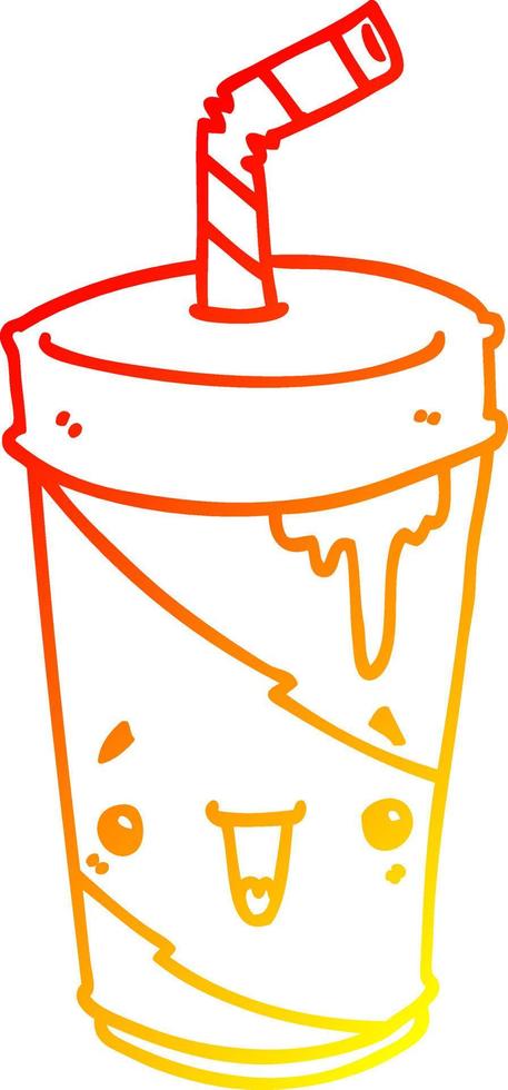 warm gradient line drawing cartoon soda cup vector