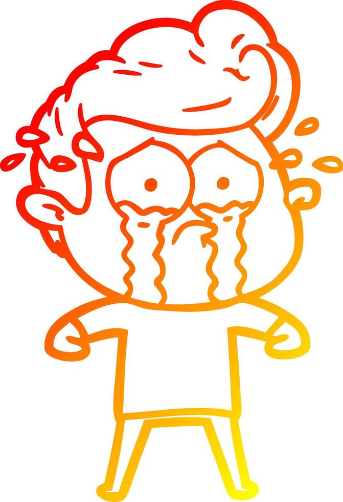 warm gradient line drawing cartoon crying man vector