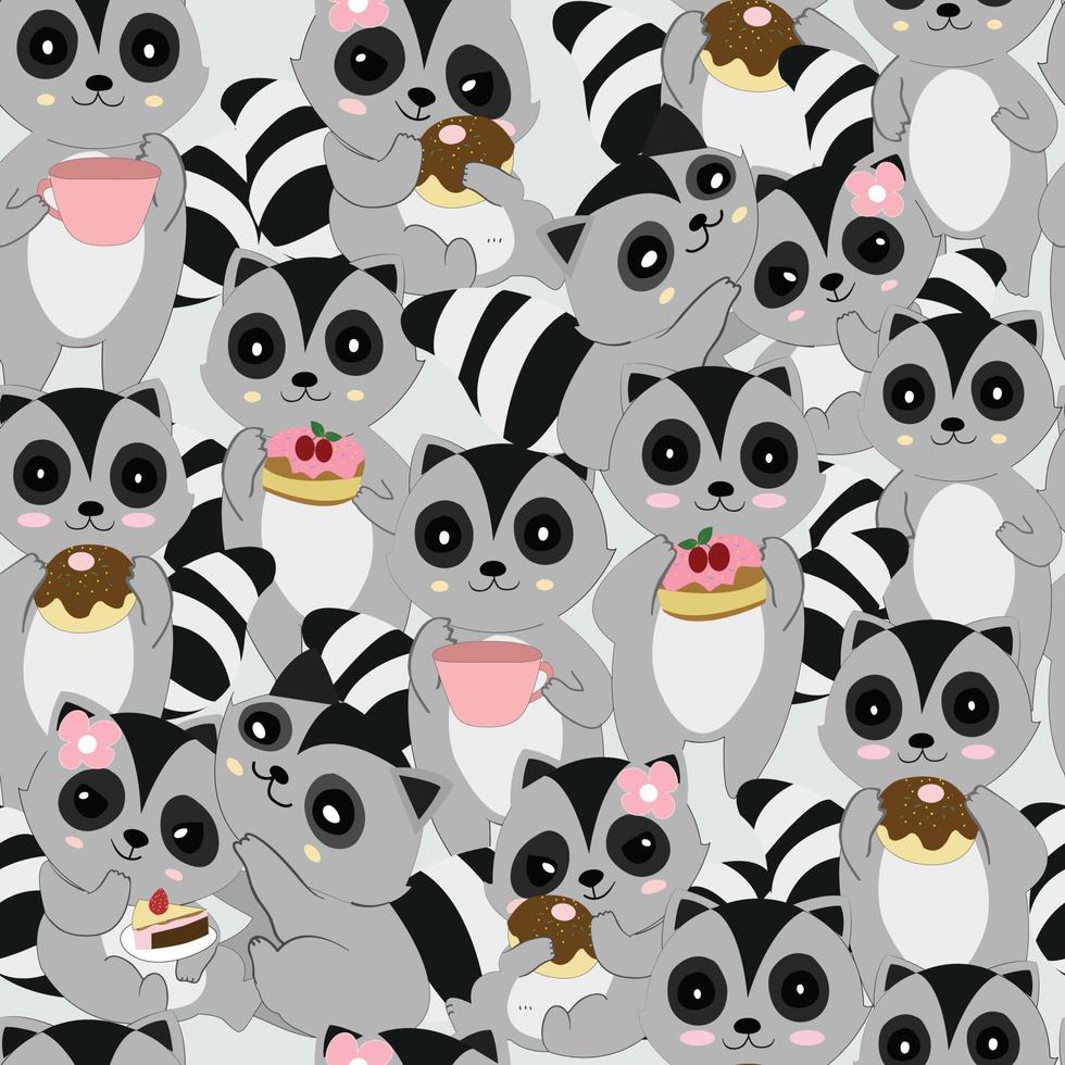 Cute raccoon seamless pattern vector