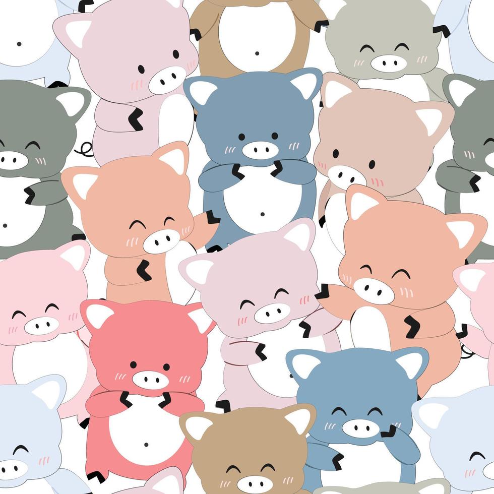 Seamless pattern cute baby pig family cartoon vector