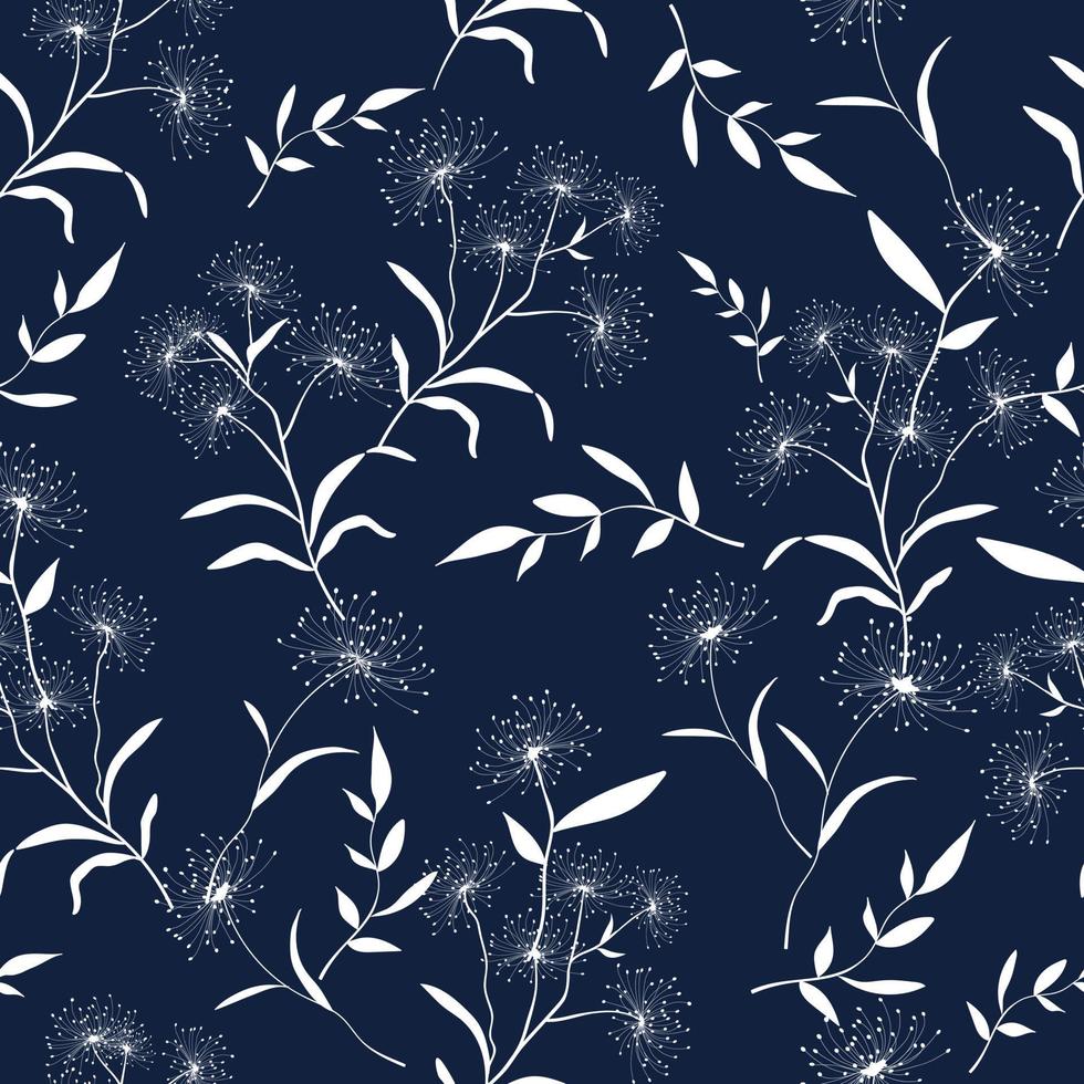 White flower on blue background seamless pattern vector