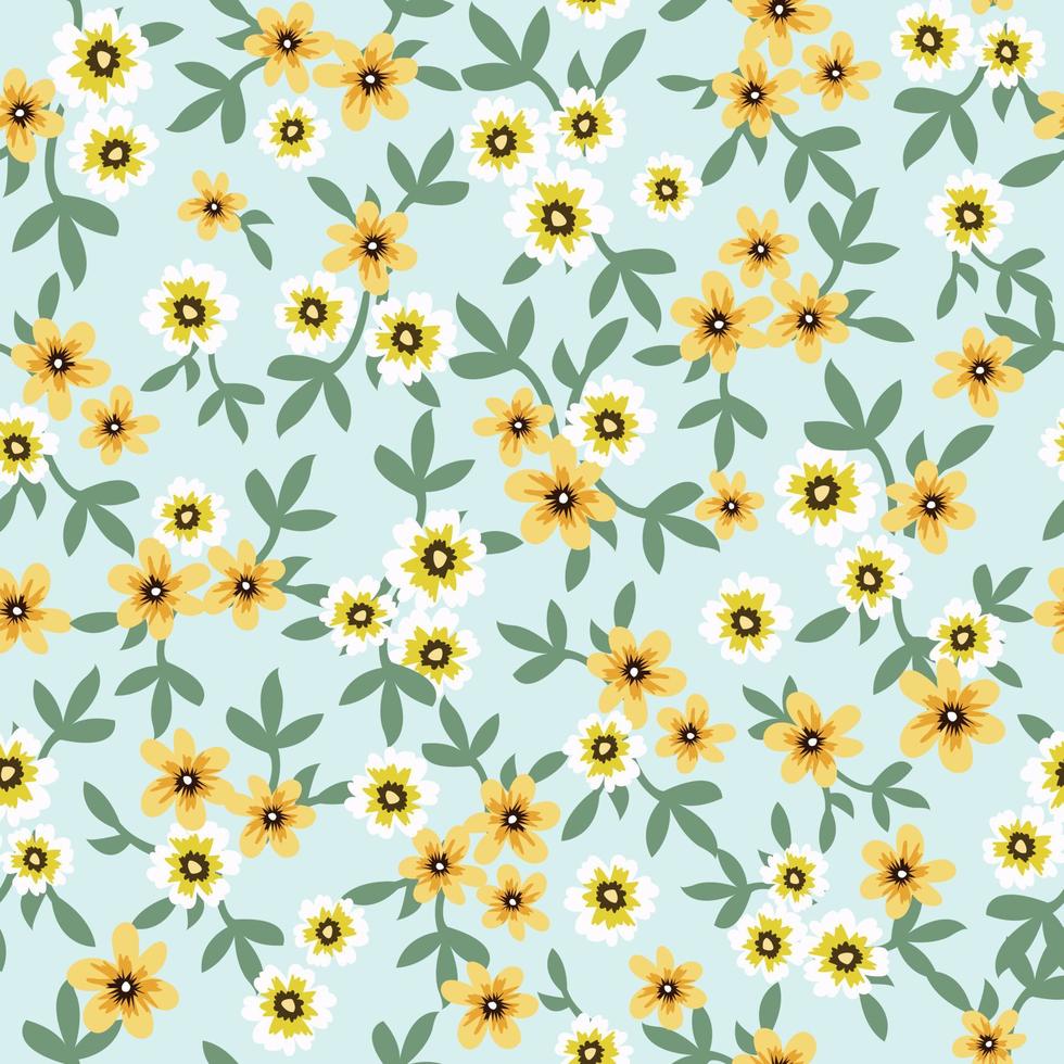 White and yellow with green leaf seamless pattern vector