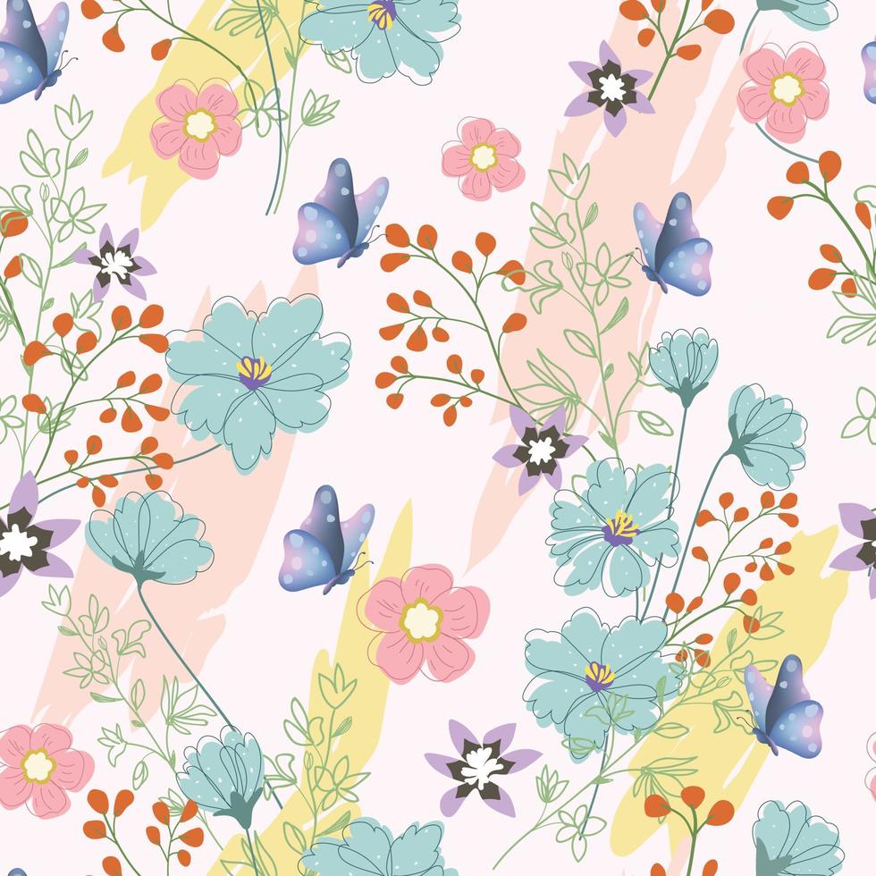 Beautiful blossom and butterfly seamless pattern vector