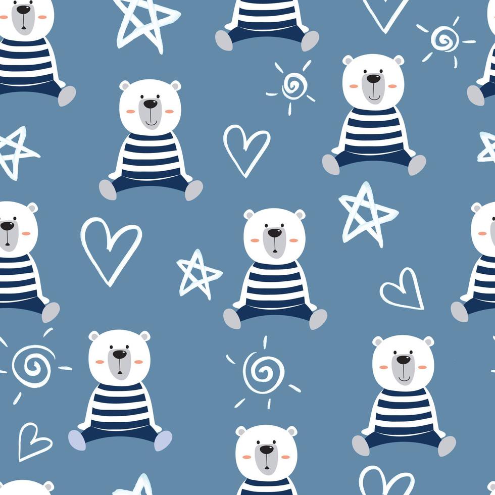 White and blue teddy bear seamless pattern vector