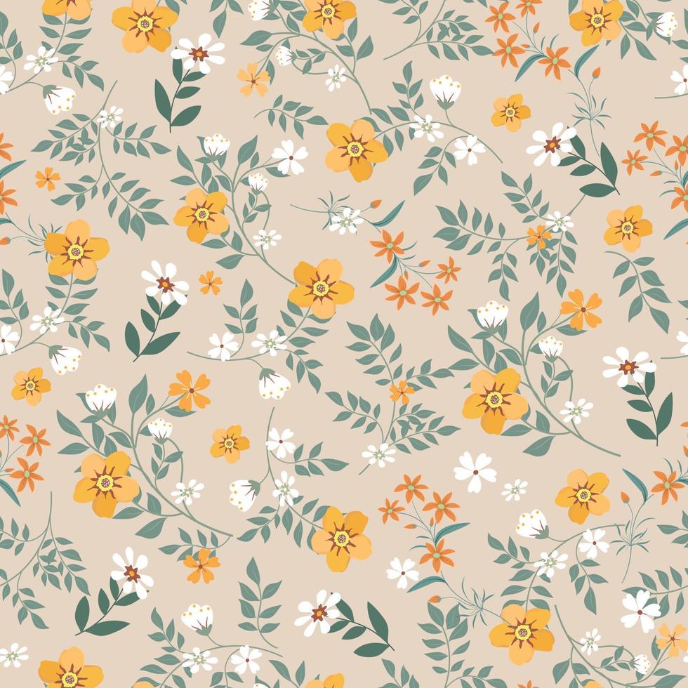 Yellow flower with green lesf seamless pattern vector