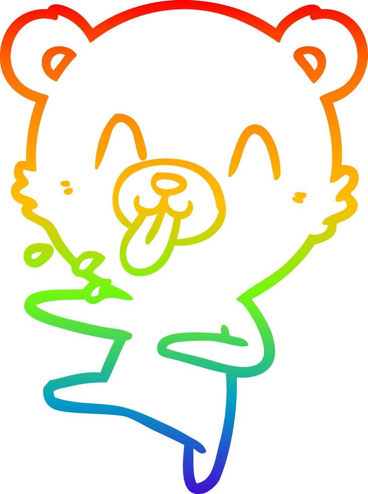 rainbow gradient line drawing rude cartoon dancing polar bear sticking out tongue vector