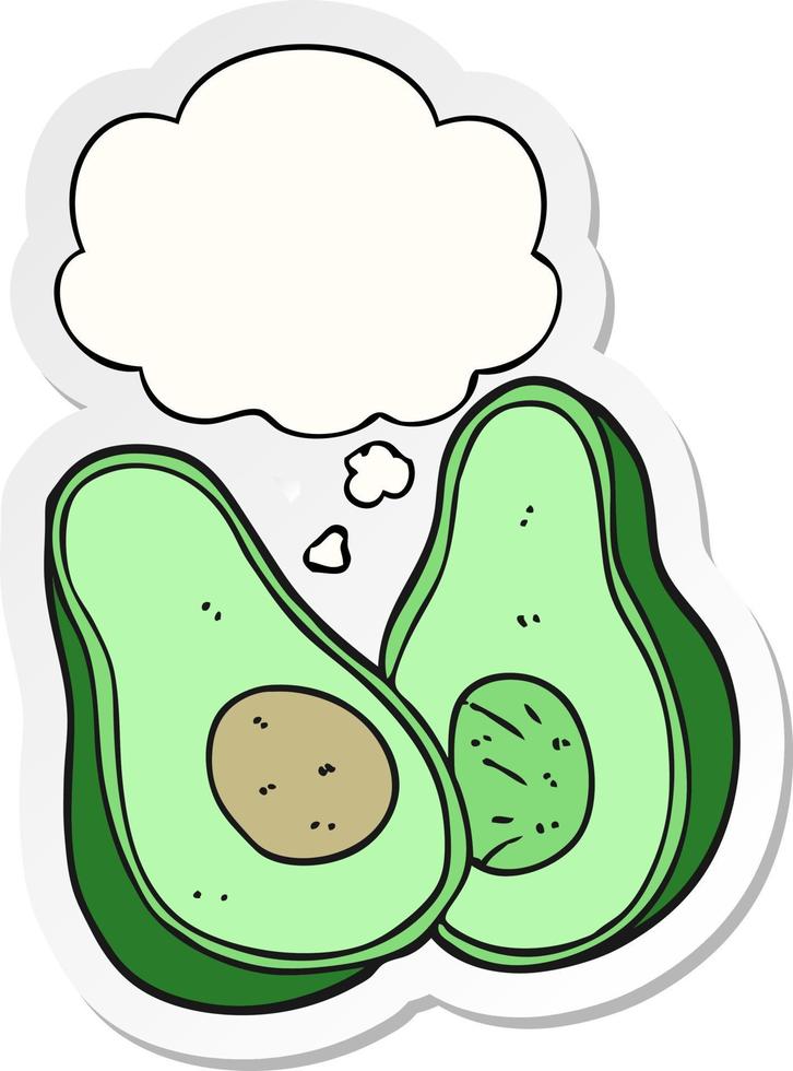 cartoon avocado and thought bubble as a printed sticker vector