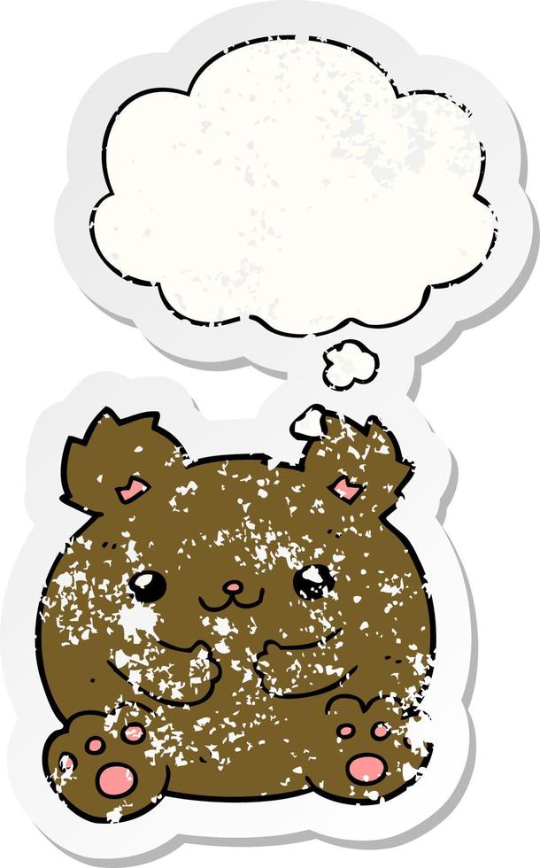 cartoon bear and thought bubble as a distressed worn sticker vector