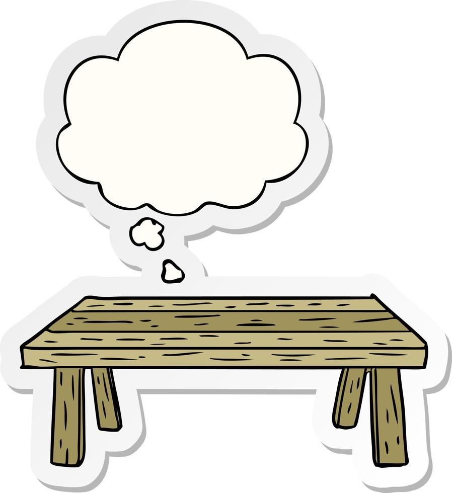 cartoon table and thought bubble as a printed sticker vector