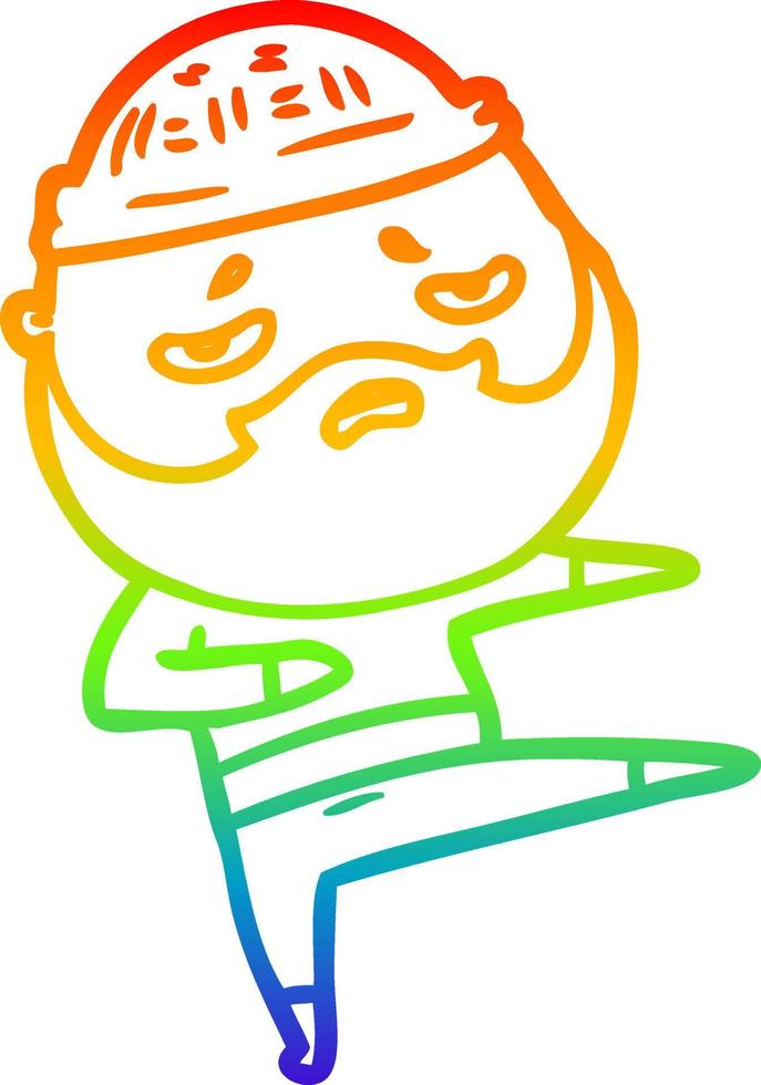 rainbow gradient line drawing cartoon worried man with beard vector