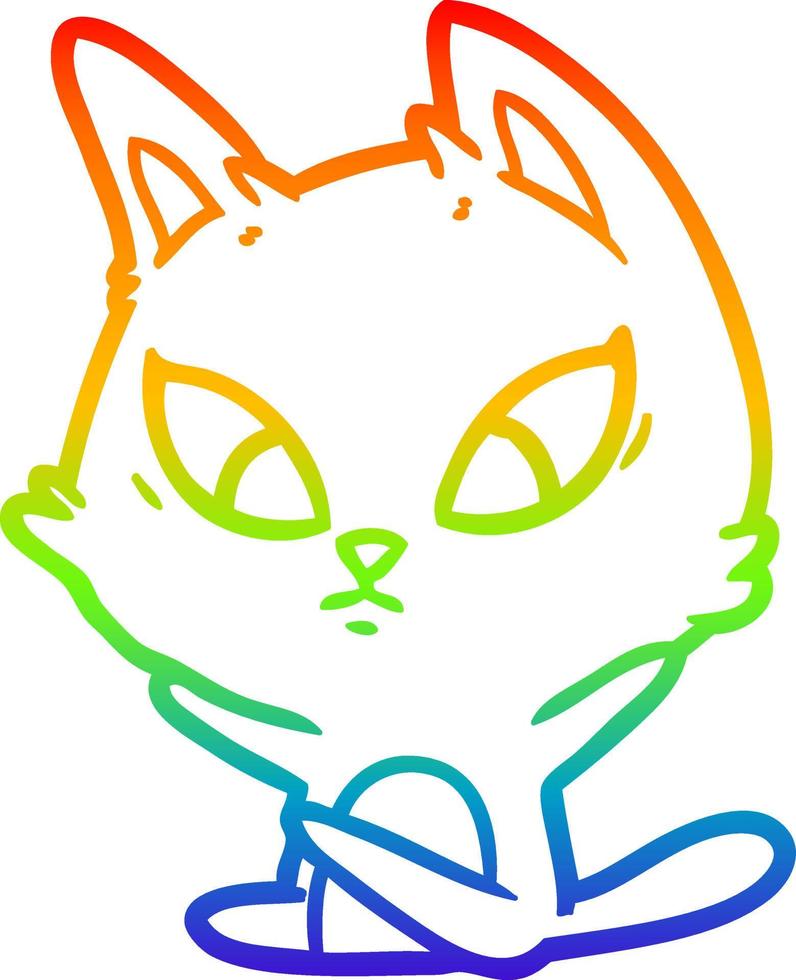 rainbow gradient line drawing confused cartoon cat sitting vector