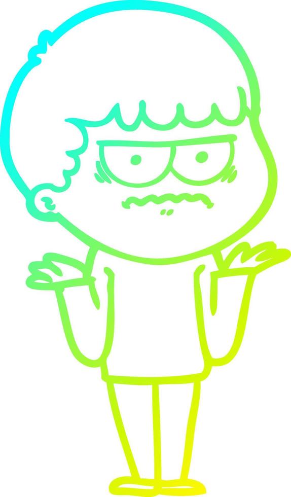 cold gradient line drawing cartoon angry man vector