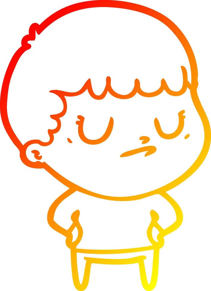warm gradient line drawing cartoon grumpy boy vector