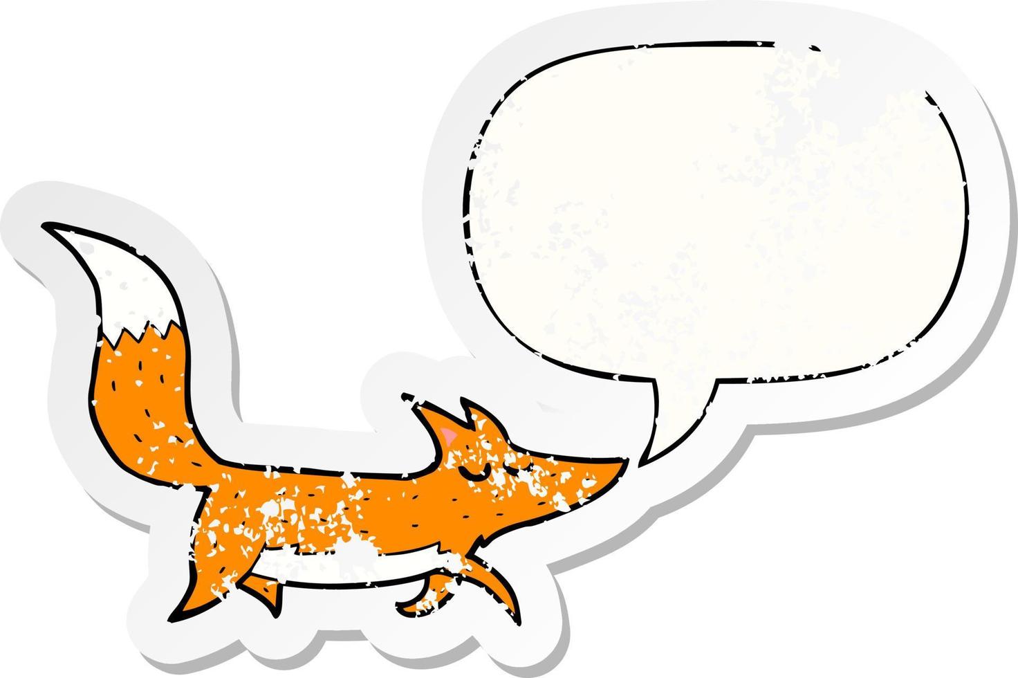 cartoon wolf and speech bubble distressed sticker vector