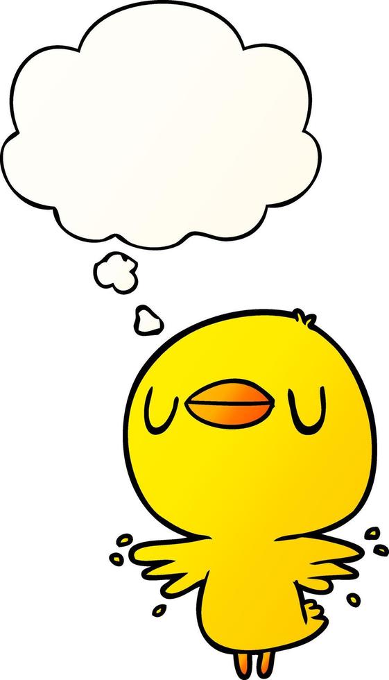 cartoon chick flapping wings and thought bubble in smooth gradient style vector
