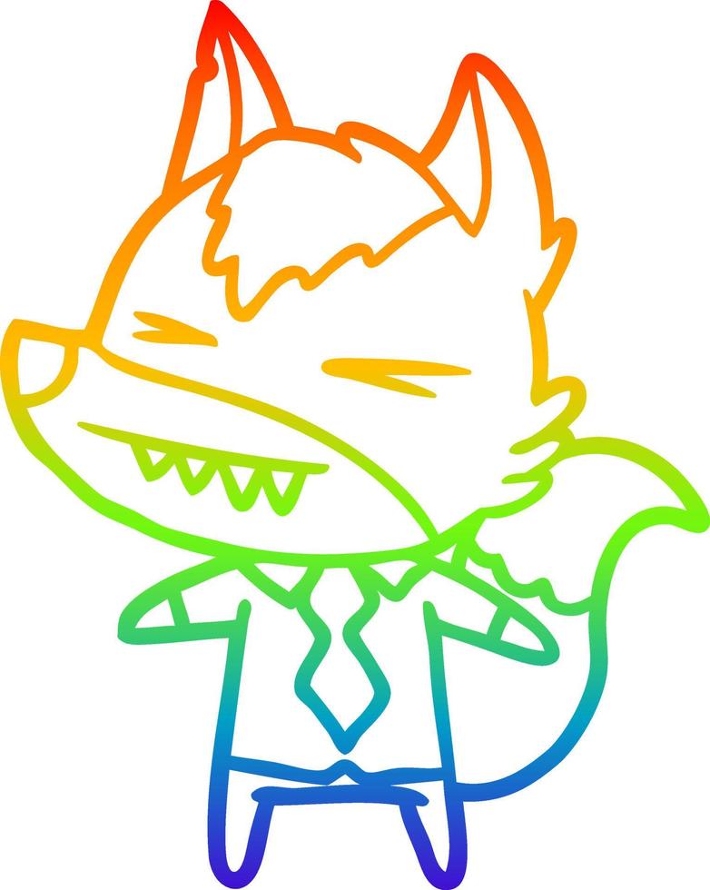 rainbow gradient line drawing angry wolf boss cartoon vector