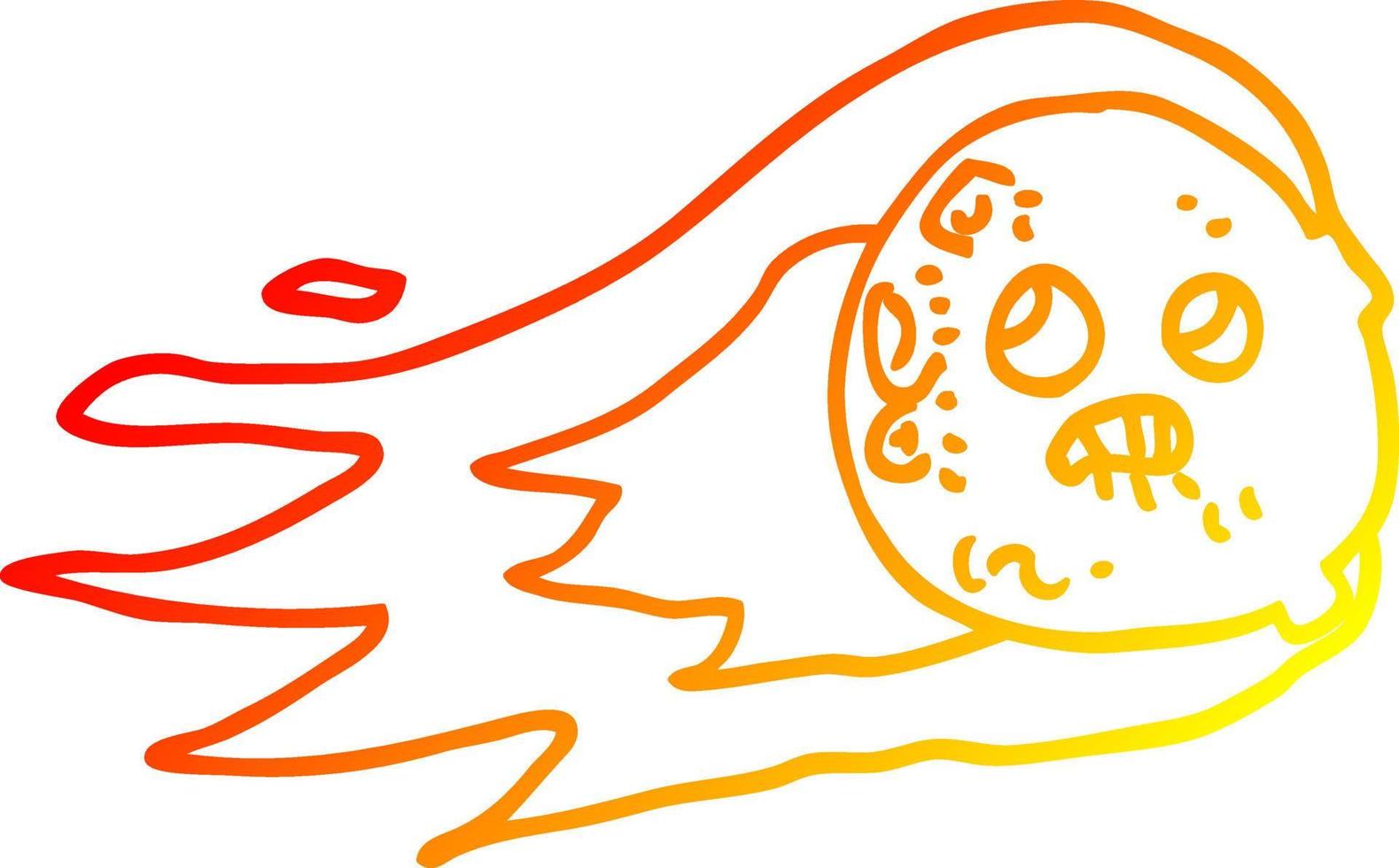 warm gradient line drawing cartoon flaming asteroid vector