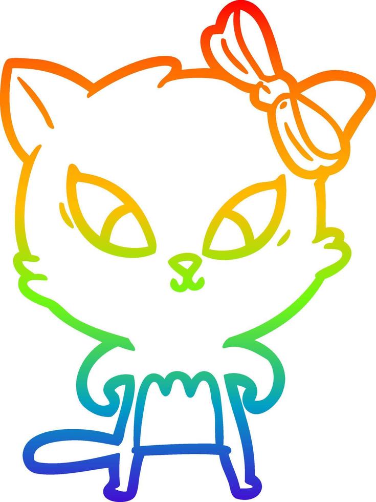 rainbow gradient line drawing cartoon cat vector