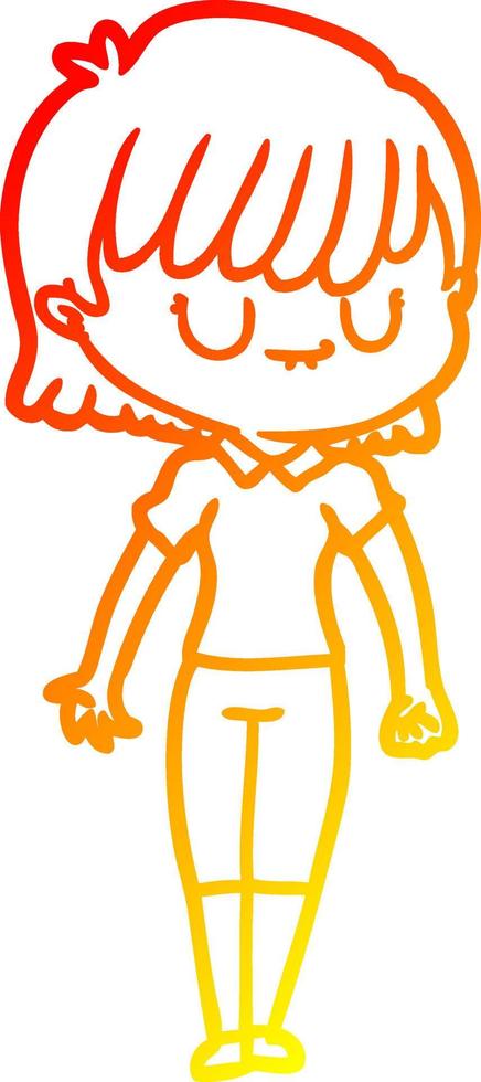 warm gradient line drawing cartoon woman vector