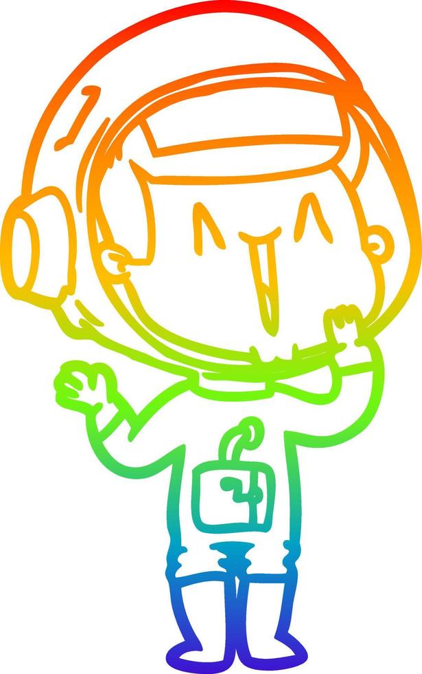 dibujo de línea de gradiente de arco iris riendo astronauta de dibujos animados vector