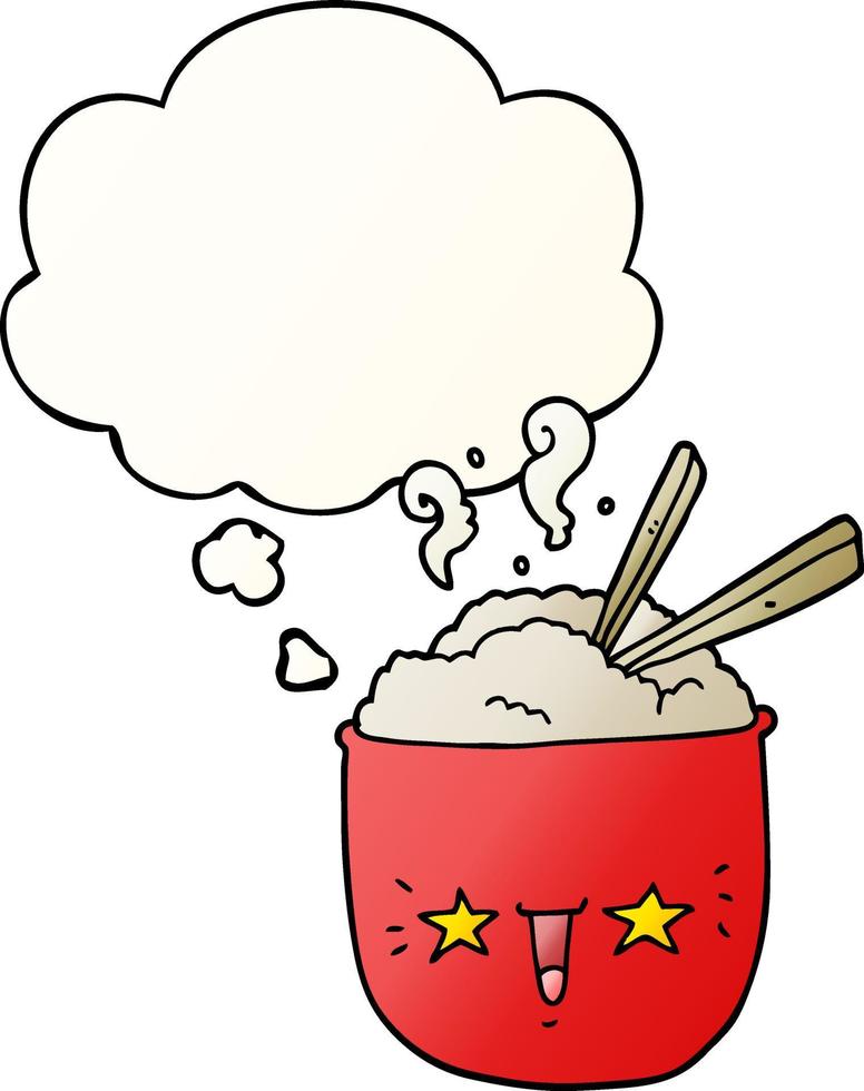 cartoon rice bowl with face and thought bubble in smooth gradient style vector