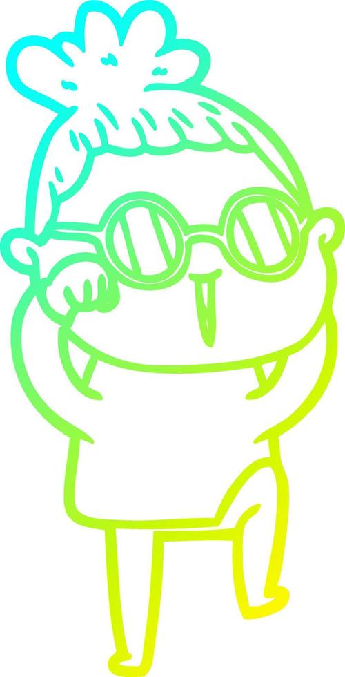 cold gradient line drawing cartoon woman wearing spectacles vector