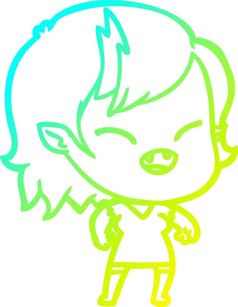cold gradient line drawing cartoon laughing vampire girl vector