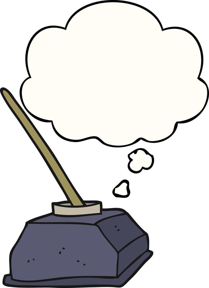 cartoon old ink pot and pen and thought bubble vector