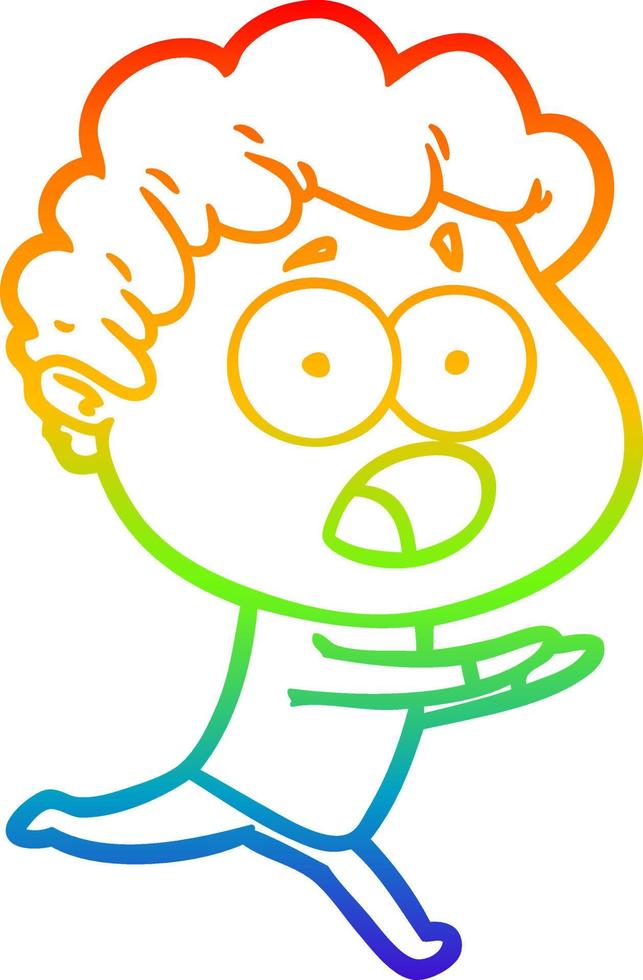 rainbow gradient line drawing cartoon man gasping in surprise vector