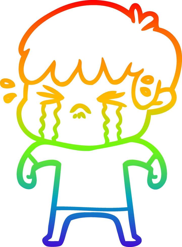 rainbow gradient line drawing cartoon boy crying vector